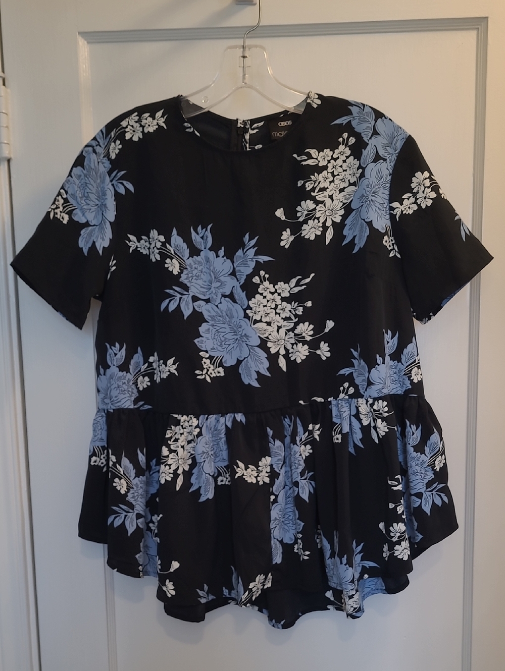 ASOS Black Floral Maternity Tunic Top with Light Blue & White Floral Print